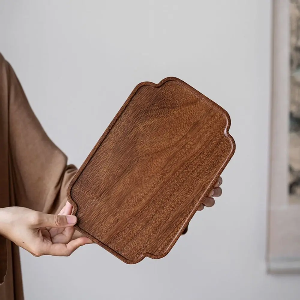 Simple Walnut Tea Tray Wooden Round Serving Platter Tray Leaf Storage Dinner Plates Tea