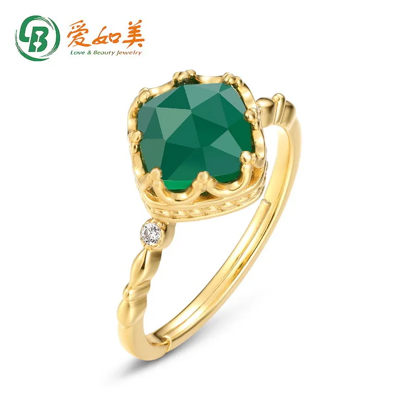 

Green Agate Lace Ring for Women's Court, Muslim Green 18K Gold PT950 Platinum Silver Plated 7-layer Gold Ring