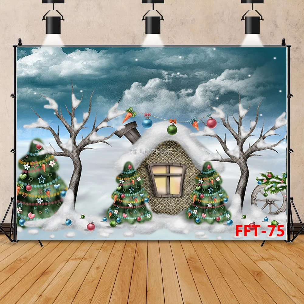 SHUOZHIKE  Christmas Day Photography Backdrops Snowman and Pine Trees Forest Garland Photo Studio Background FSS-116