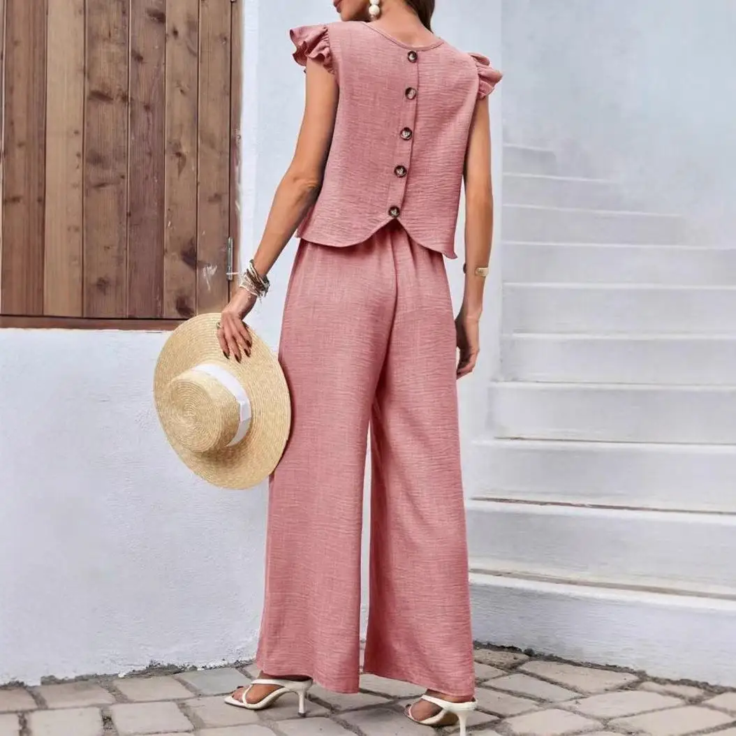 

Женский комплект из двух топов на бретелях и широких брюк, модный летний наряд, повседневный удобный дышащий цветной комплект для поездок на работу