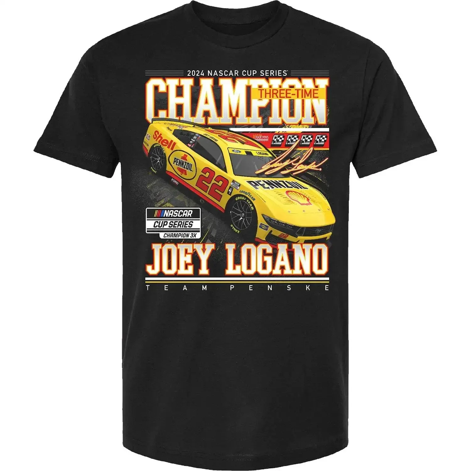 Joey Logano Exclusive NASCARS Cup Series Champion Stats T-Shirt Black