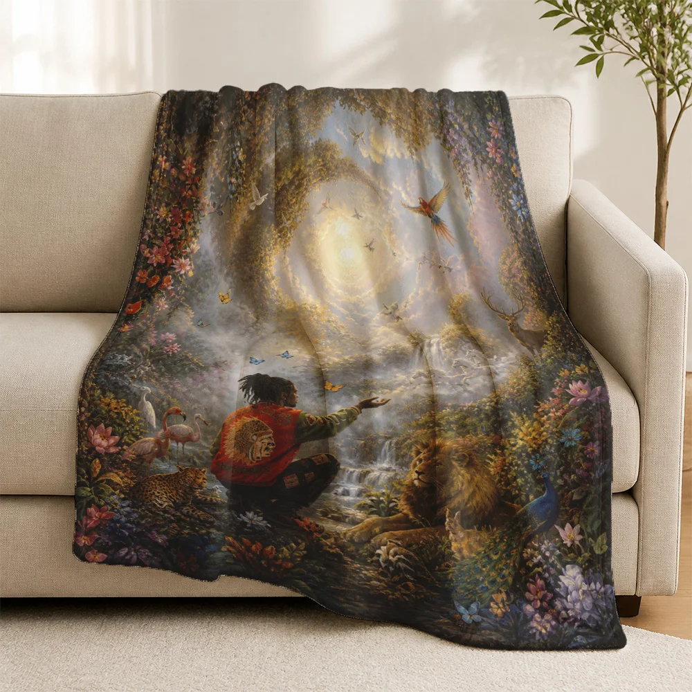 Magical Fantasy Nature Print Throw Blanket Sofa Decor Cozy Tapestry Bohemian Forest Living Room Aesthetic Home Gift