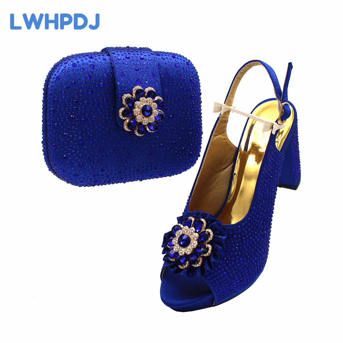 2024 New Arrival Super Heels Flower Design Ladies Shoes Matching Bag Set in Royal Blue For Luxury Women Party