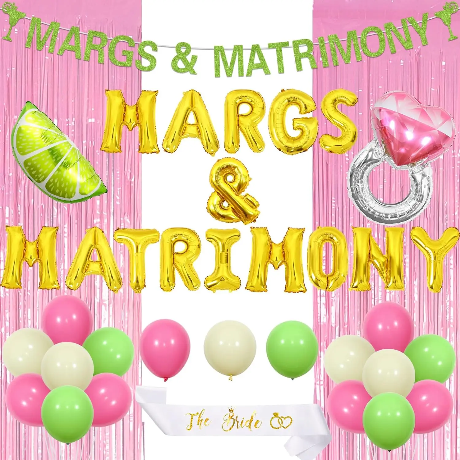 

Margs and Matrimony Bachelorette Decor Garland Margarita Lemon Ring Balloon Green for Wedding Mexican Fiesta Bridal Shower