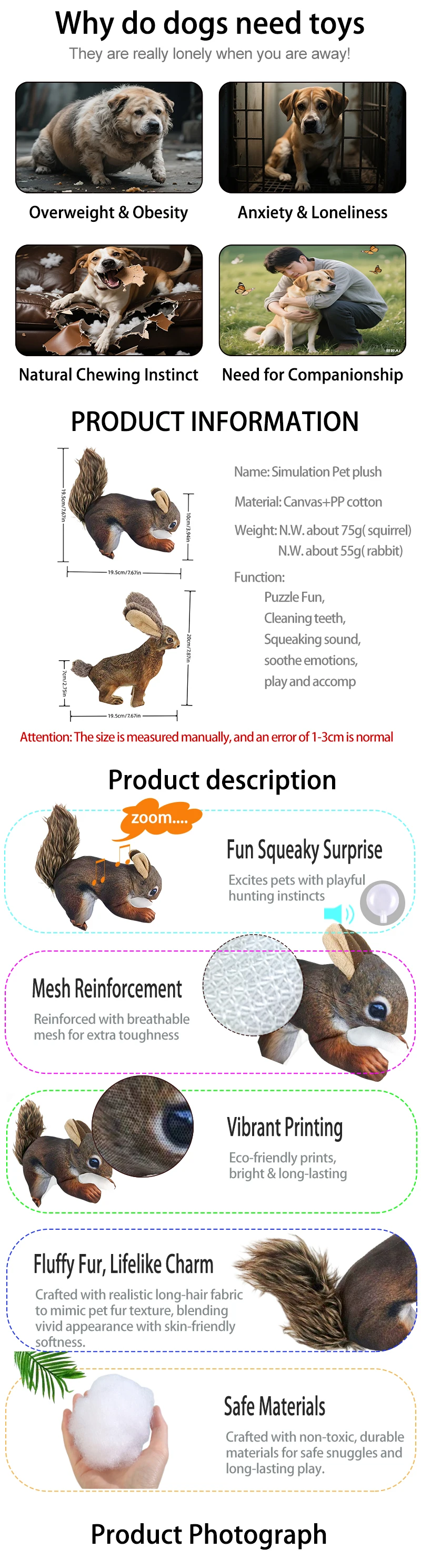 Simuliertes Kaninchen-Eichhörnchen-Plüschspielzeug, interaktives Quietschspielzeug für Hunde, weich, langlebig und unterhaltsam, Beißspielzeug, Welpentraining, gesundes Kauen – Detail 1