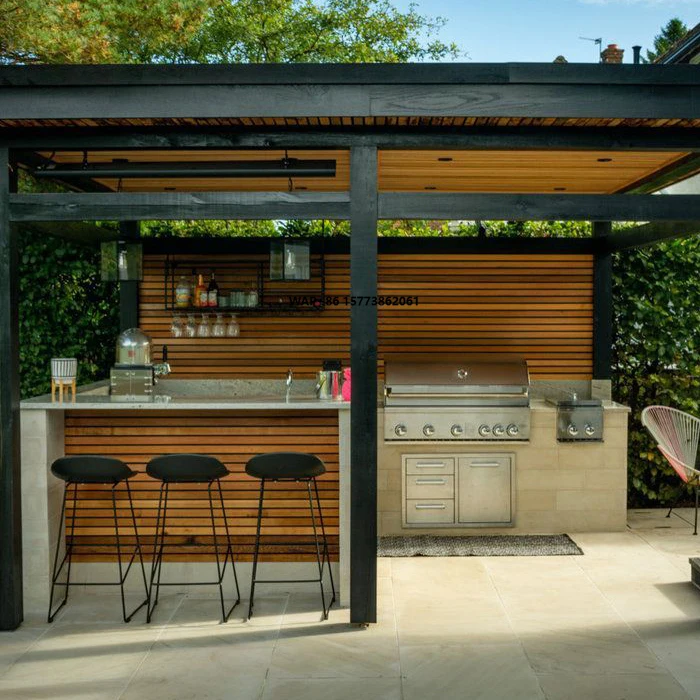 Garden Outdoor Kitchen Modular 6 Burner Barbecue Grill BBQ Island With Sink and Shed