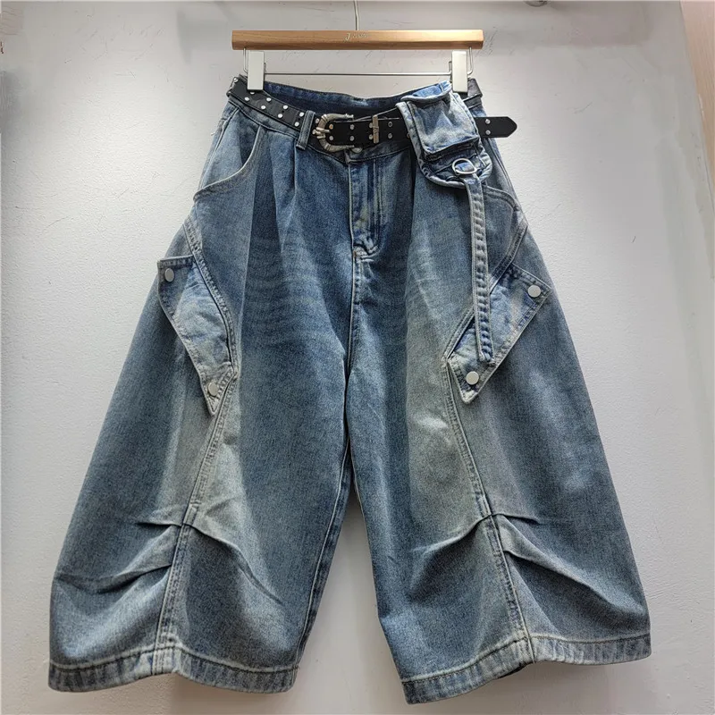 

2026 Summer New American Retro Workwear Style Jeans Women's Loose Slimming Hot Girl Versatile Wide Leg Cropped Pants Jeans