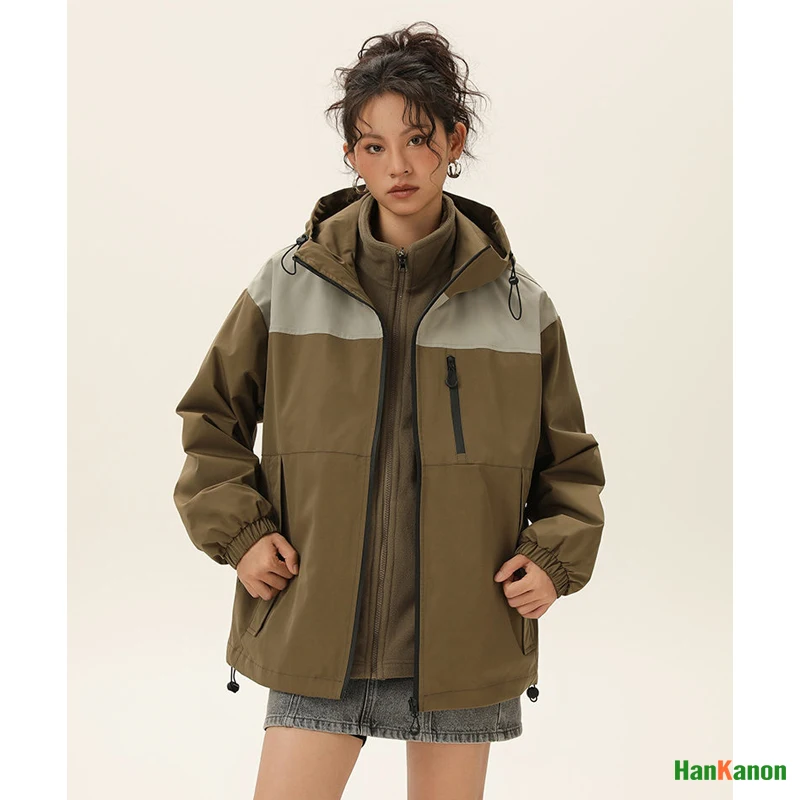 2 - in - 1 Thickened Outdoor Jacket: American Vintage Style, Casual Loose Fit, Unisex Water - Resistant Coat for Cold Weather