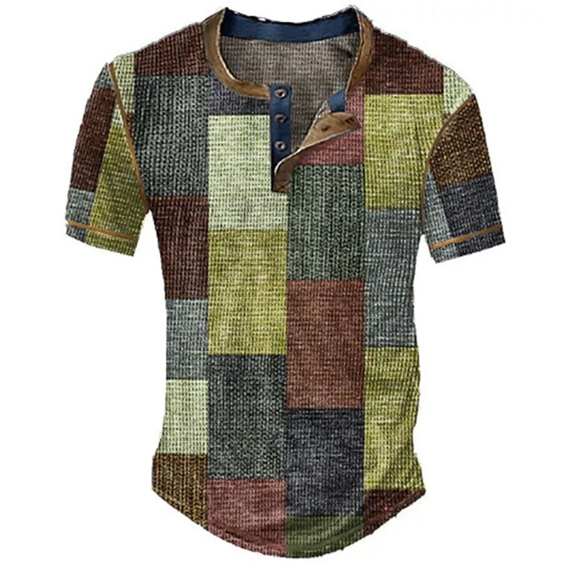 Herren V-Ausschnitt Knopfleiste Kurzarm-Oberteil Schnelltrocknend Herren Vintage-Kleidung Personalisiertes Sommer-Freizeit-T-Shirt Waffel-Großpullover – Detail 6