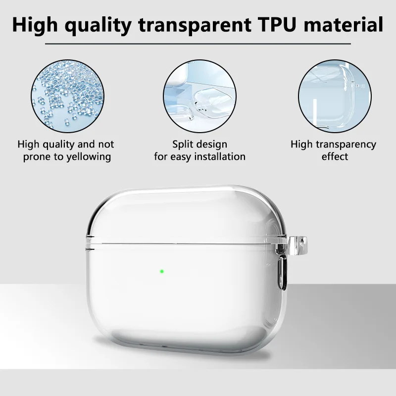 لملحقات حافظة Airpods Pro 3 حافظة واقية شفافة من مادة البولي يوريثان الحراري الناعمة المقاومة للصدمات مع سلسلة مفاتيح لأجهزة Airpods Pro 3