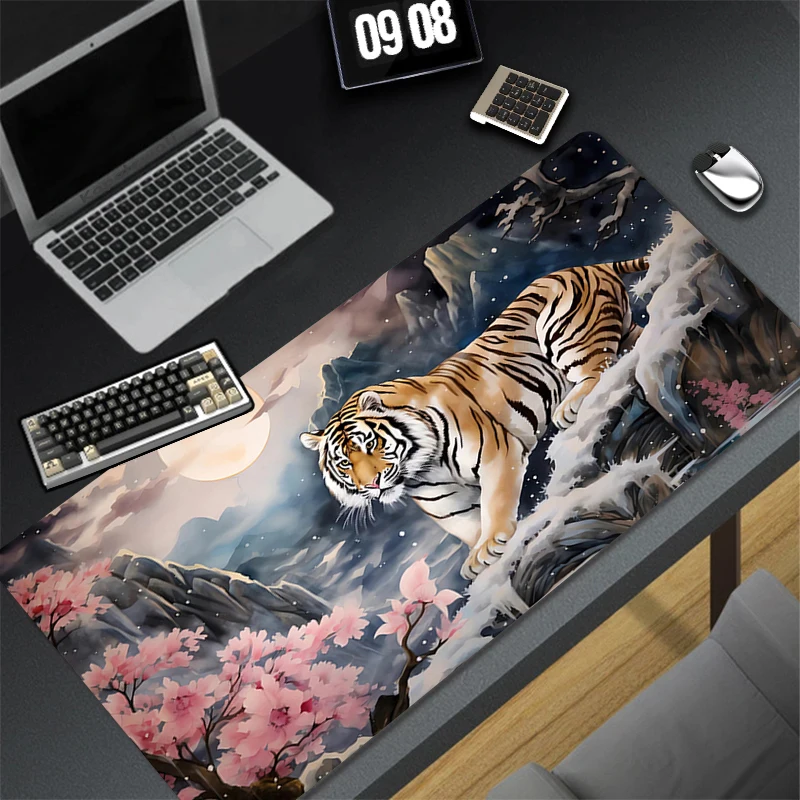 Mouse Pad Laptop Cool Anime Tiger Gaming Mousepad PC Flame Gamer Cabinet Keyboard Rug Non Slip Desktop Protector Mat XXL Carpet