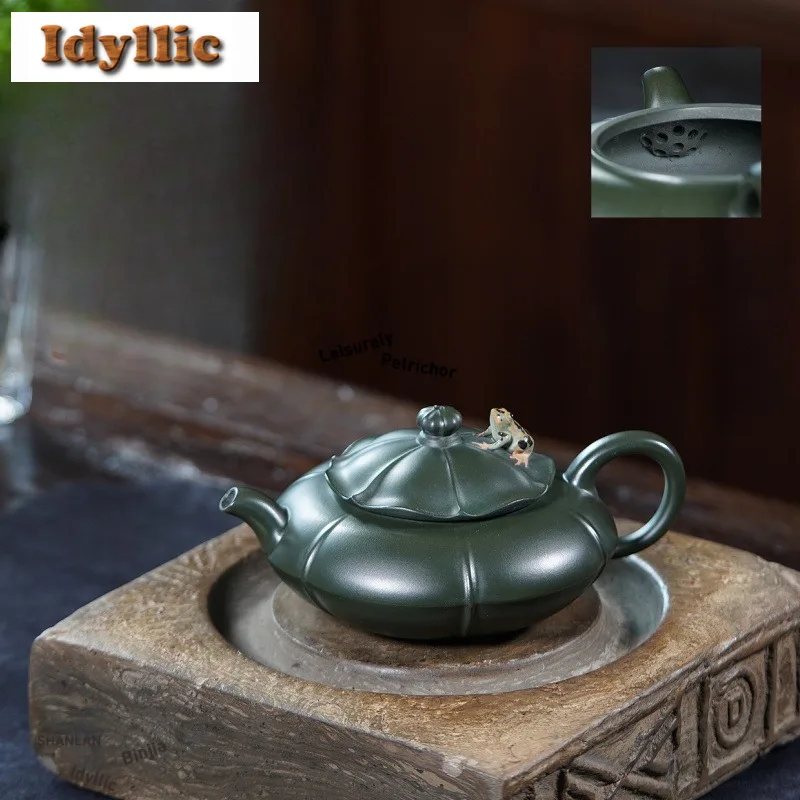 

210ml Aesthetic Yixing Purple Clay Teapots Handmade Frog Pot Raw Ore Green Mud Tea Maker Kettle With Filter Zisha Tea Set Gift