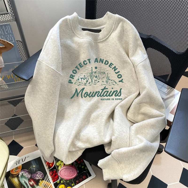 

Oversize Round Neck Sweatshirt Spring Autumn Retro Letters Print Long Sleeve Pullovers Women Loose Casual Hoodie