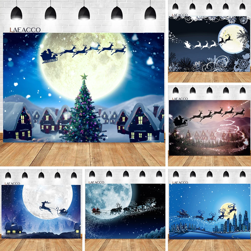 

Santa Sleigh Party Background Winter Merry Xmas Night Backdrop for Photography Snowflake Portrait Banner Photobooth Photo Studio