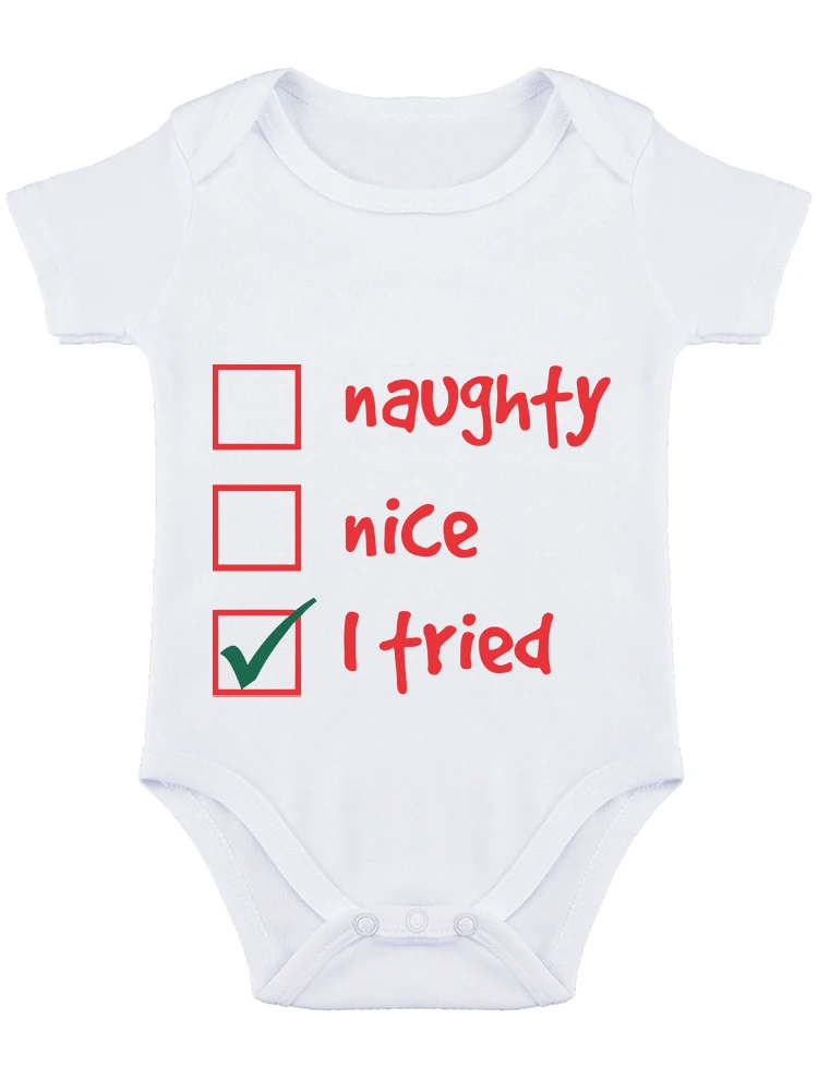 Naughty, Nice, I Tried Funny Baby onesie Baby Essentials Cute Baby Bodysuit Newborn Girl Clothes Cute Baby Boy Romper