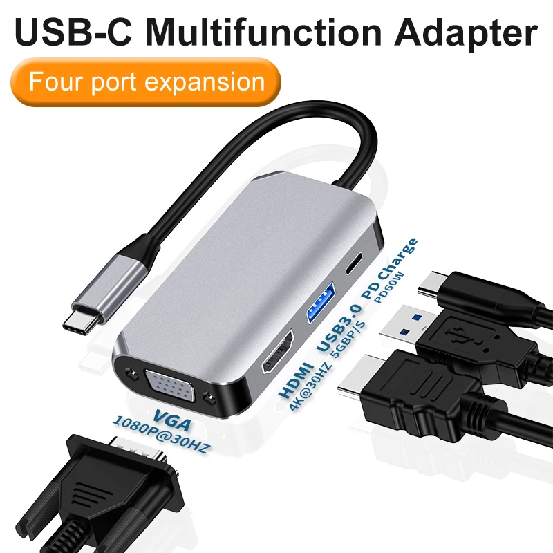 Type-C Dock Expands USB C 3.1 To HDMI VGA Hub Multifunctional Wired 4K Adapter Splitter for Macbook Air Pro Samsung