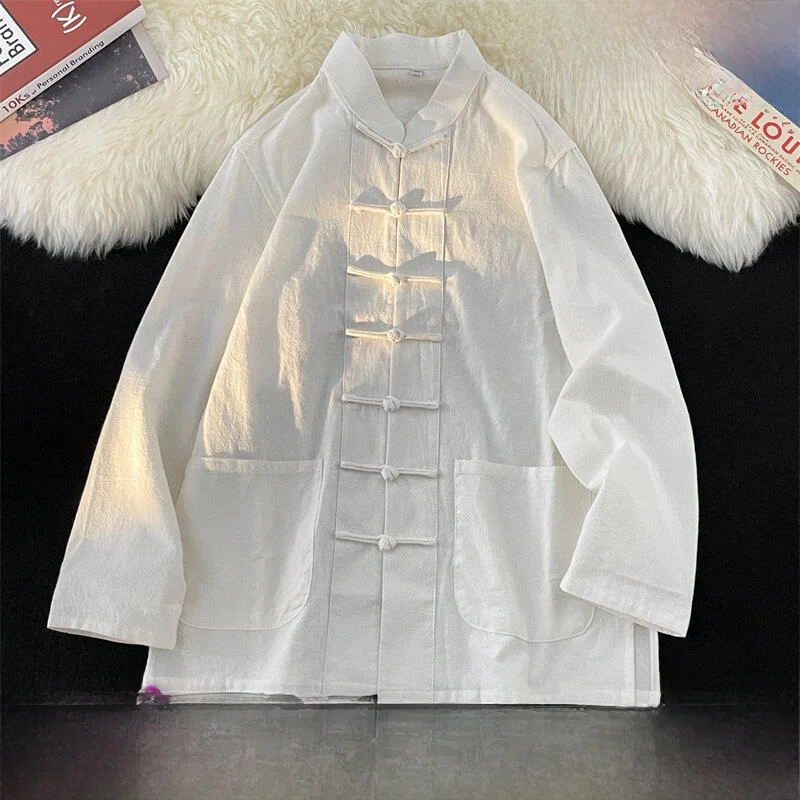 

plus Size Chinese Sle Cotton Linen Zen Monk Vintage Outerwear Long Sve Loose Fit irt Pure Color Four Seasons Suitable