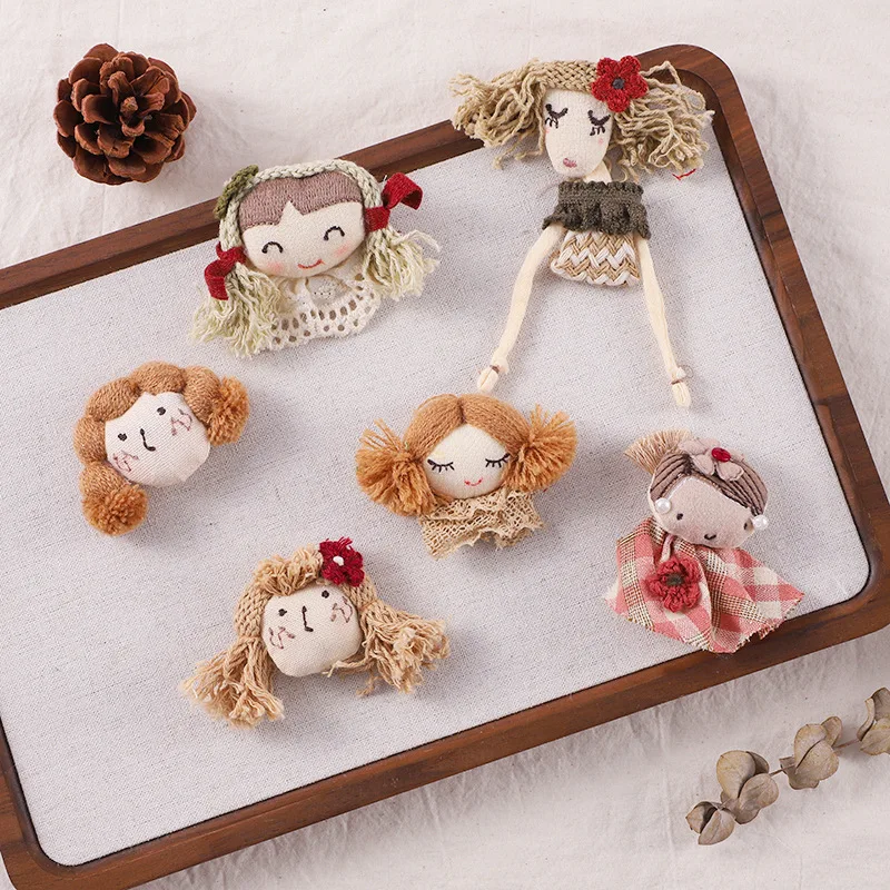 Japanese Fabric Cotton Filled Cute Twin Tail Girl Doll Brooch Set For Women New Clothing Embellishment Premium Portable