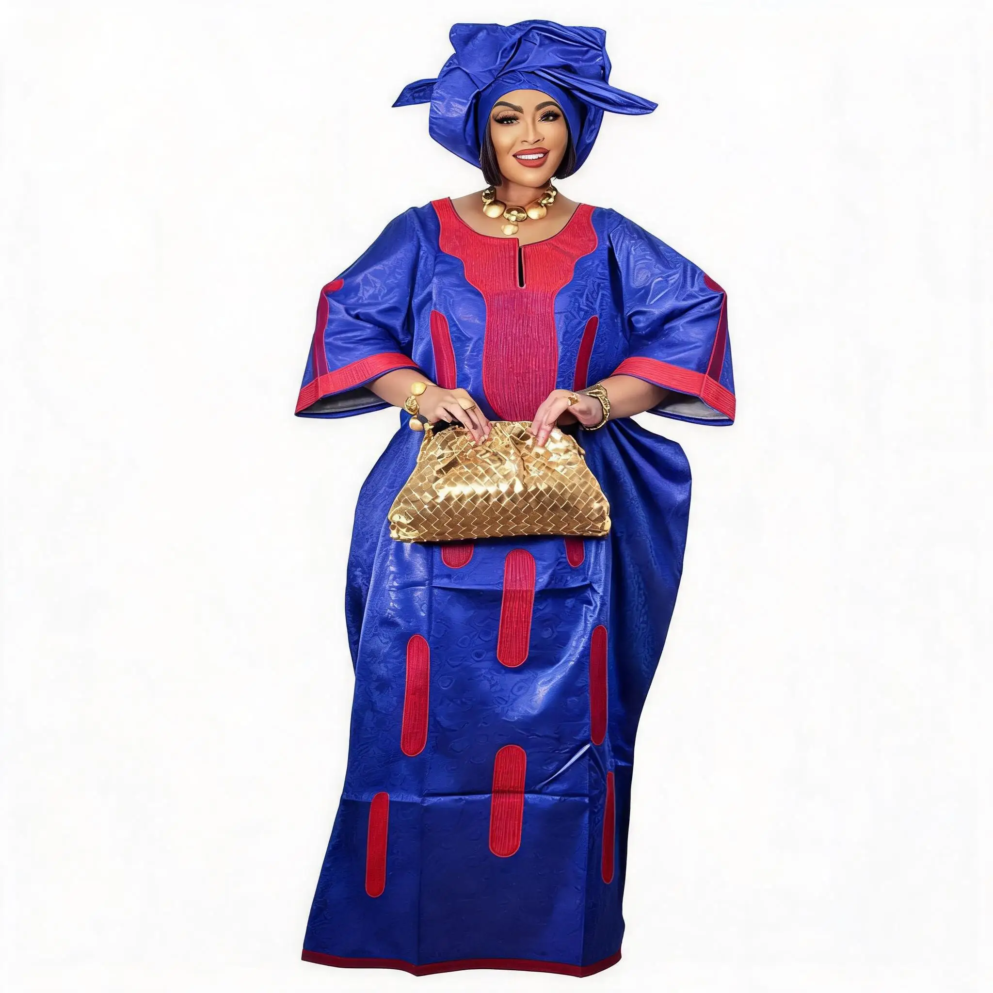 African Dresses For Women Plus Size Bazin Riche Embroidery Design Long Dress With Scarf