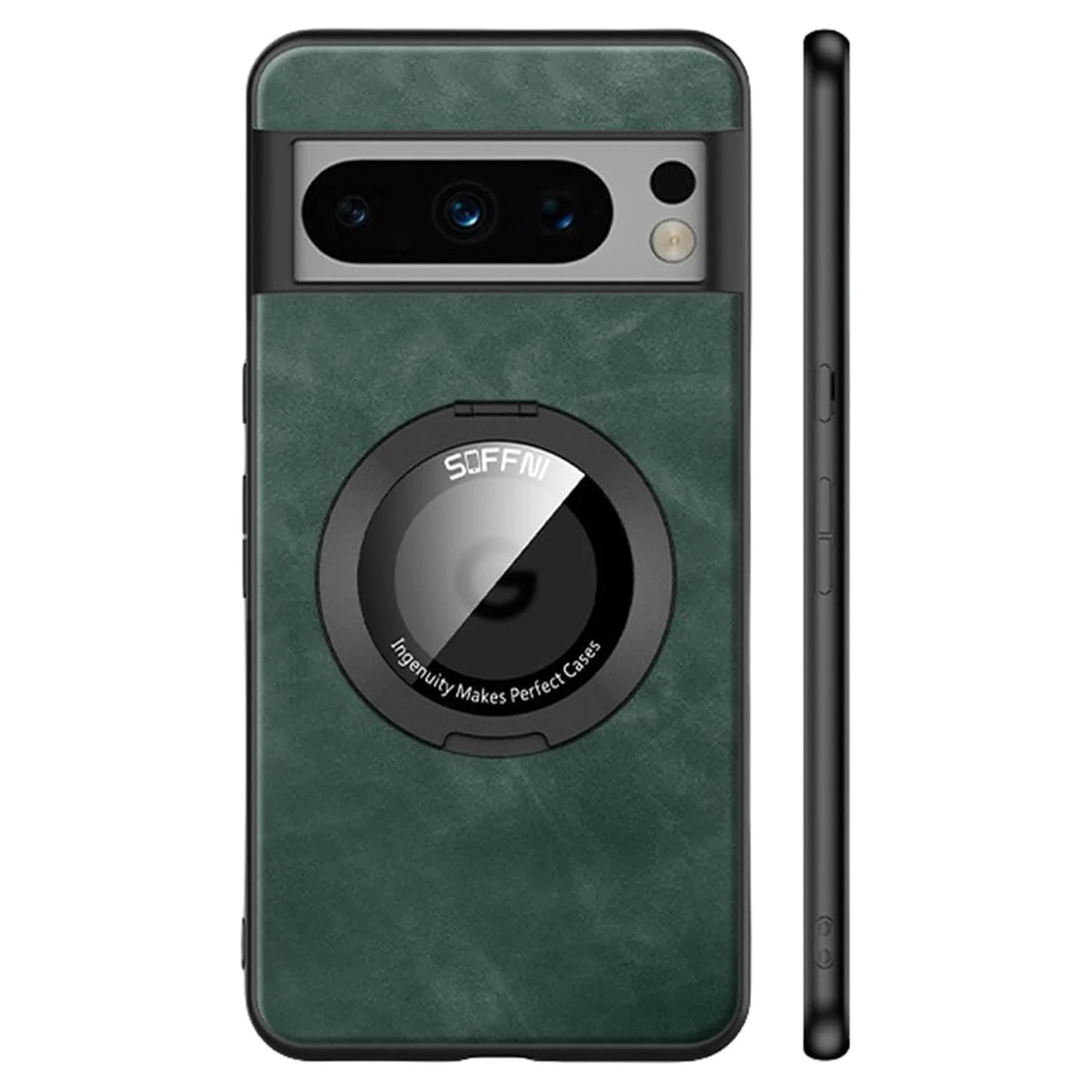 Case for Google Pixel 8 Pro/8, [Compatible with Magnetic] 360°Rotatable Ring Invisible Kickstand Vintage PU Leather Soft TPU