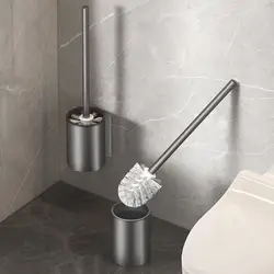 Bathroom Toilet Brush Holder Cleaning Tools Space Aluminum Wall Mounted No Drill Vertical Toilet Brush Bathroom Accessories