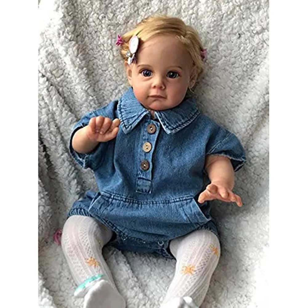 24 Inch Reborn Toddler Doll Maggi Sweet Toddler Gilr Dolls with Blonde Hair 3D Painting Skin with Many Details Veins Bebe Reborn