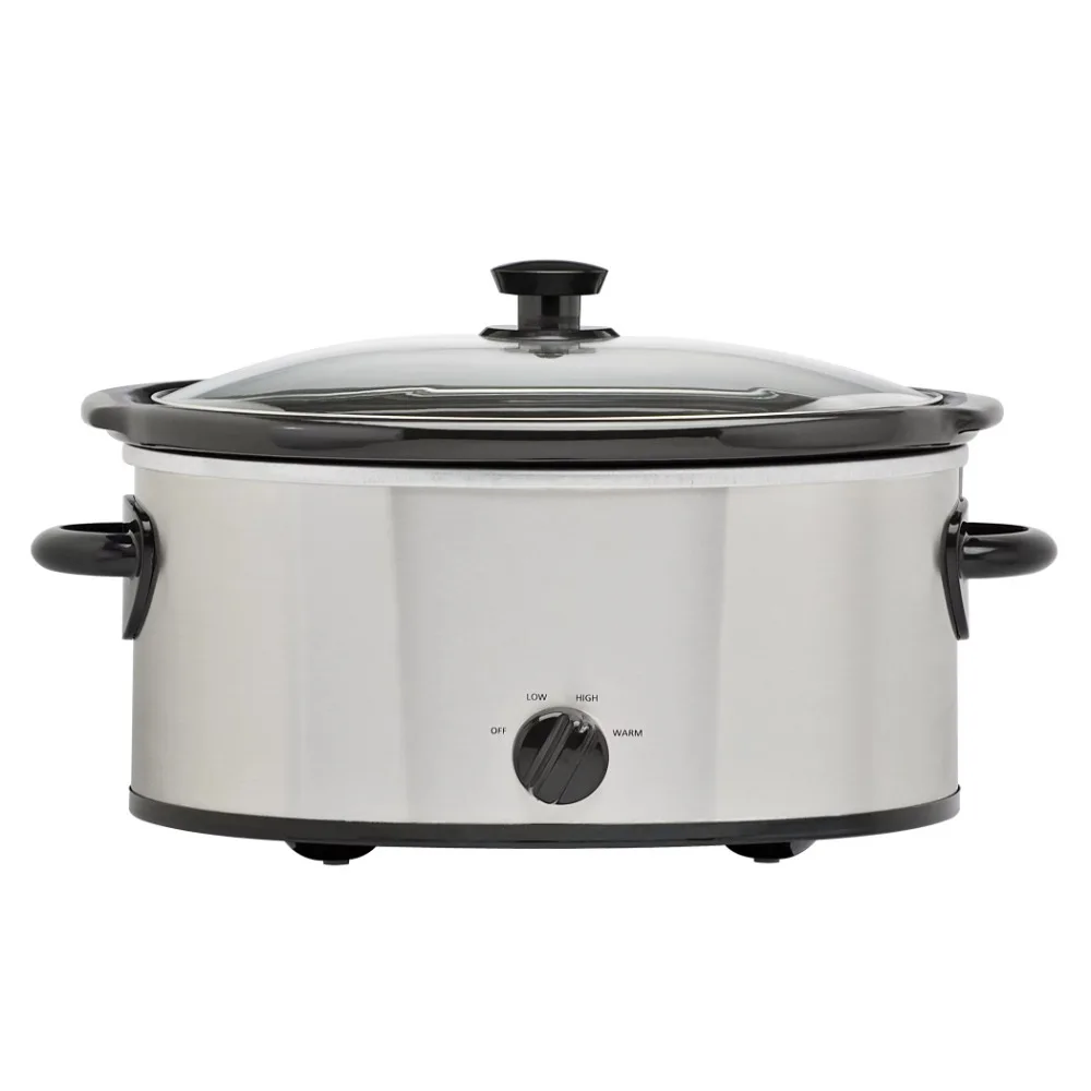 Stainless Steel  Glass Lid  6-Quart Oval Slow Cooker