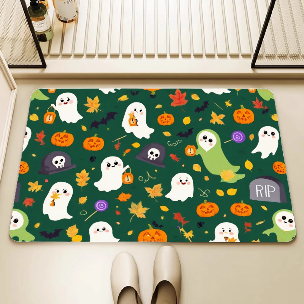 VIKAMA هالوين دياتوميت الحصير الكرتون شبح مهرجان اليقطين الزخرفية ماصة للماء سجادة ضد الإنزلاق دخول لينة القدم حصيرة #3