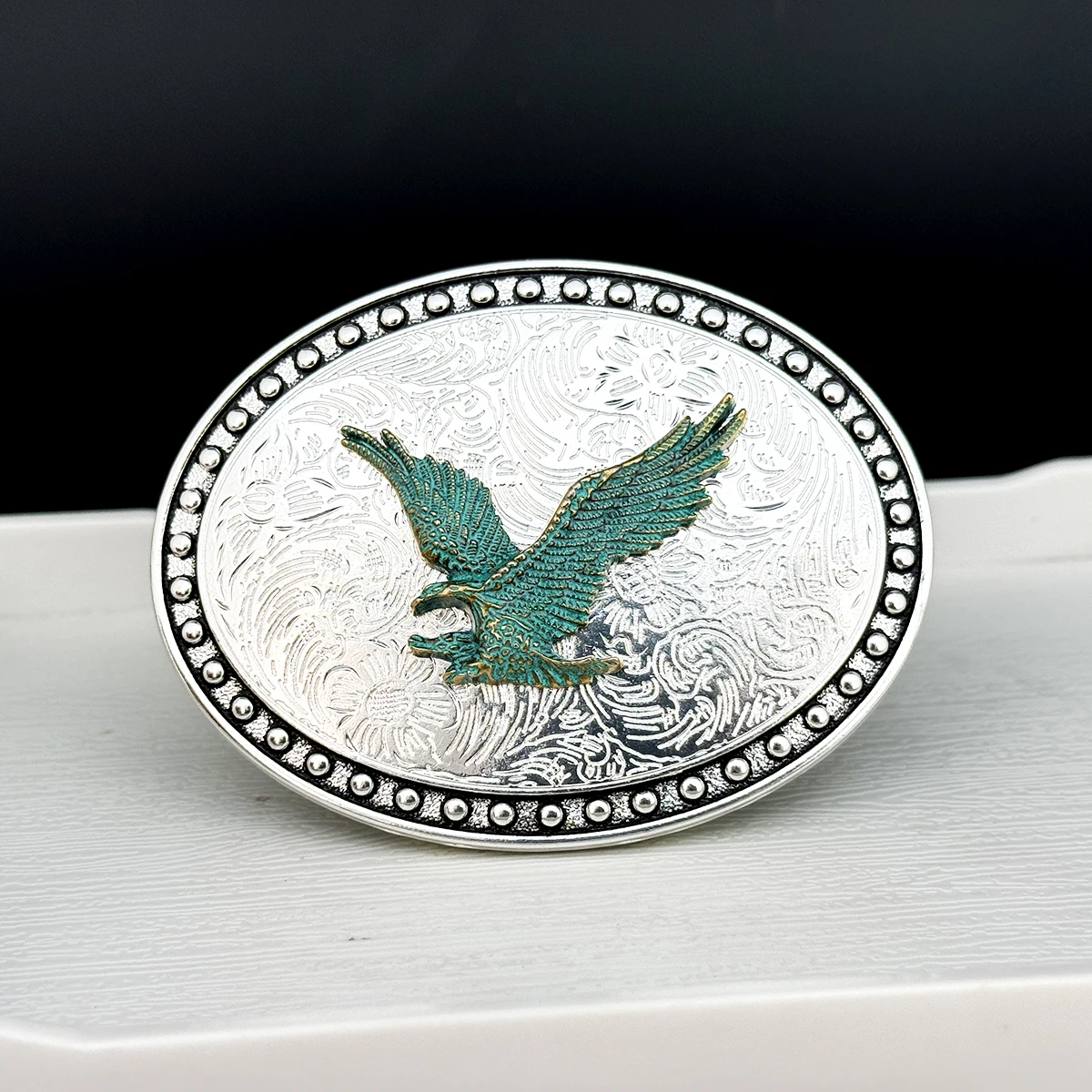 1pc Western Vintage Distressed Belt Buckle - Smooth Exquisite Carving with Bull & Flying Eagle Novelty Pattern - view 3