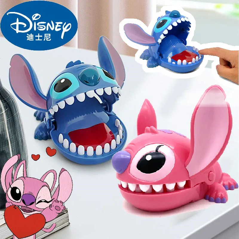 Anime Disney Stitch Bite Finger Figures Kawaii Stitch Angel Dentist Push Teeth Game Model Toys Children Gifts