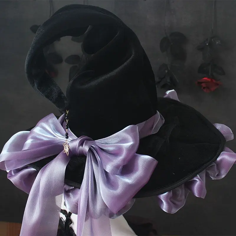 手作りロリータ黒ハロウィン魔女レイシボネット BNT 帽子かわいいレースの弓 Bnt ヘッドギア女性クリップヘアアクセサリー女の子