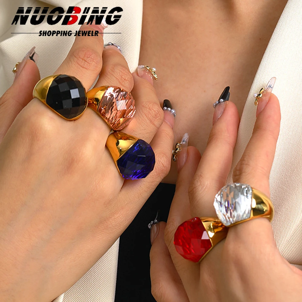 Vintage Handmade Signet Ring Men Women Stainless Steel Red Blue White Zircon Inlay Punk Women Wedding Luxury Jewelry Accessories