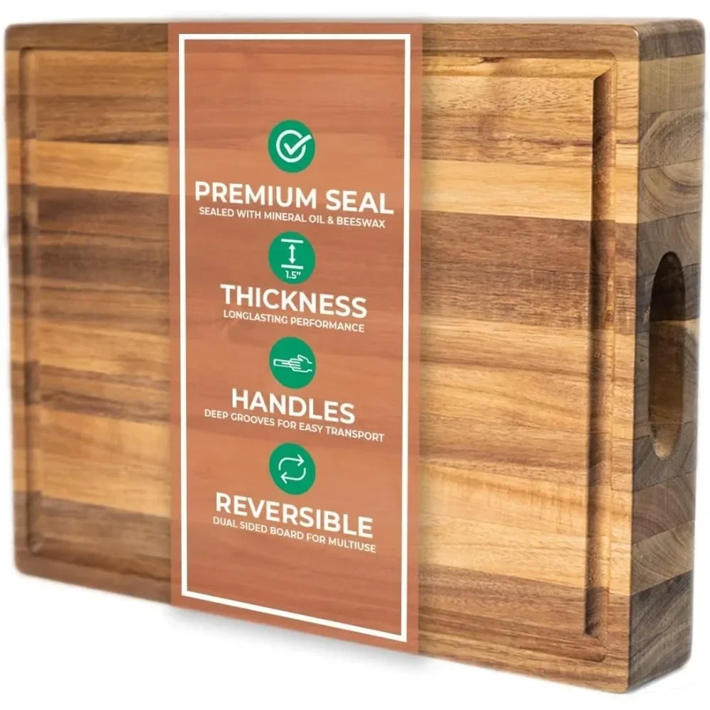 

K Large Wood Cutting Board - Thick 16 x 12 x 1.5 Inch Acacia Wooden Cutting Boards for Kitchen use with Deep Juice Groove