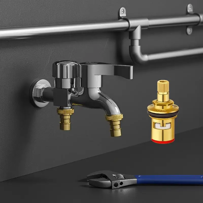 Double Outlet Laundry Tap Multifunctional Copper Core Stainless Steel Washing Machine Faucet for Home Bathroom Cold Hot Water