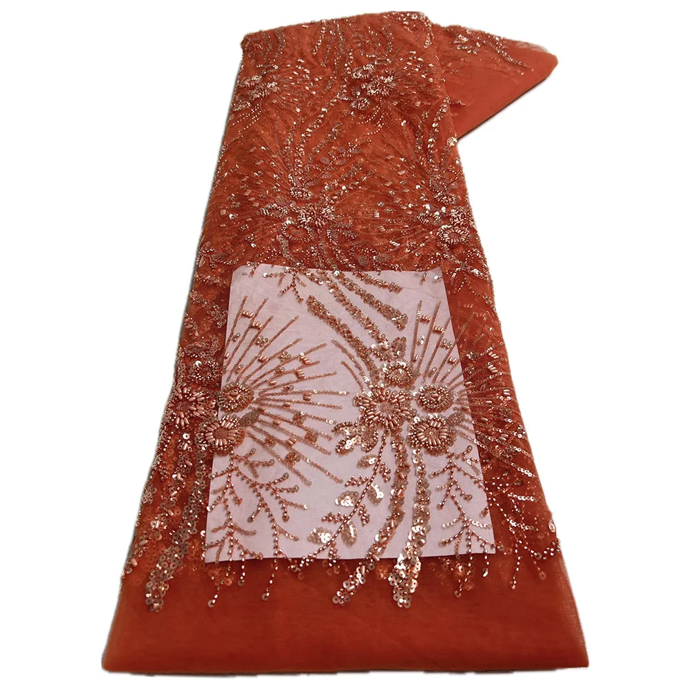 

African Sequins Lace Fabric 2025 High Quality Lace Nigerian French Tulle Beaded Lace Fabrics For Sewing Wedding Party Dresses
