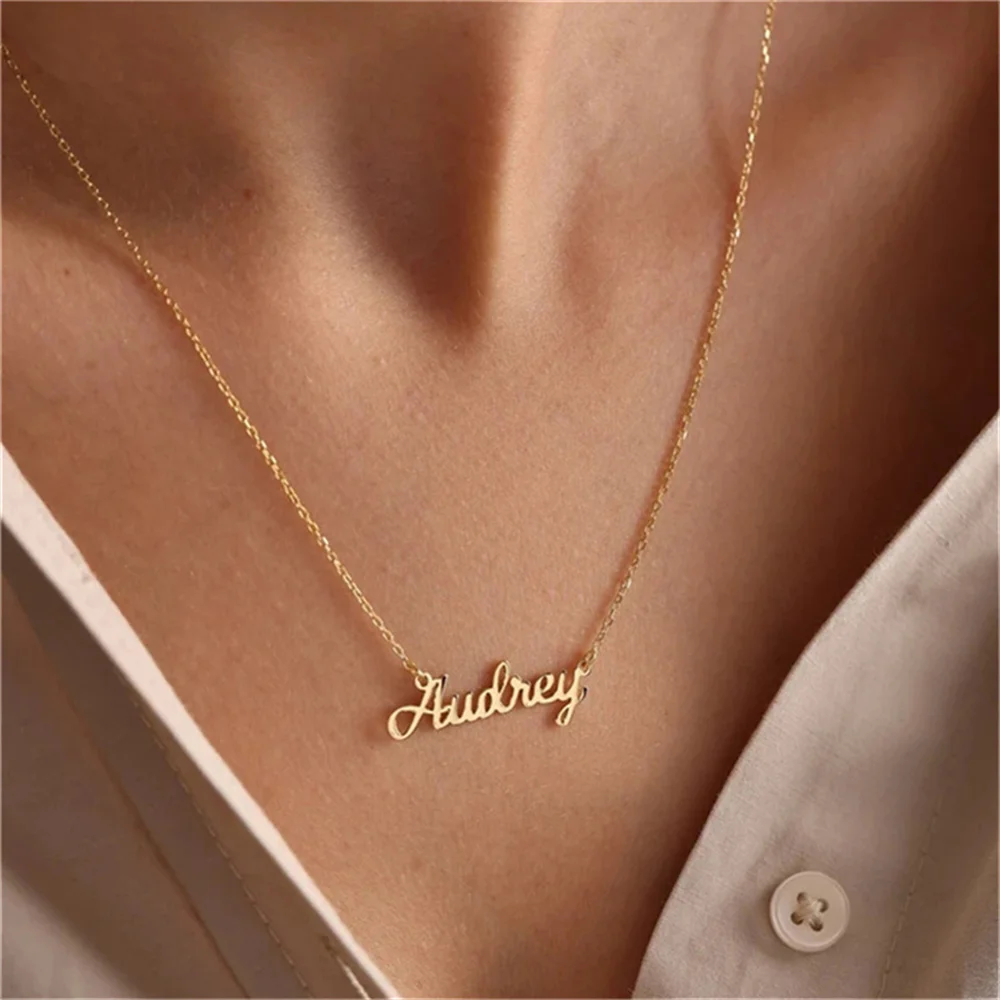 Custom Personalized Name Stainless Steel Gold Choker Nameplate Personalized Name Pendant Letter Necklace Jewelry Gift For Mama