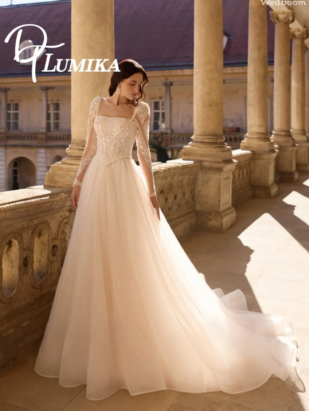 Romantic Beaded Wedding Dress 2026 Elegant Long Sleeve Bridal Gown Formal A Line Floor Length Bridal Dress Vestido De Novia