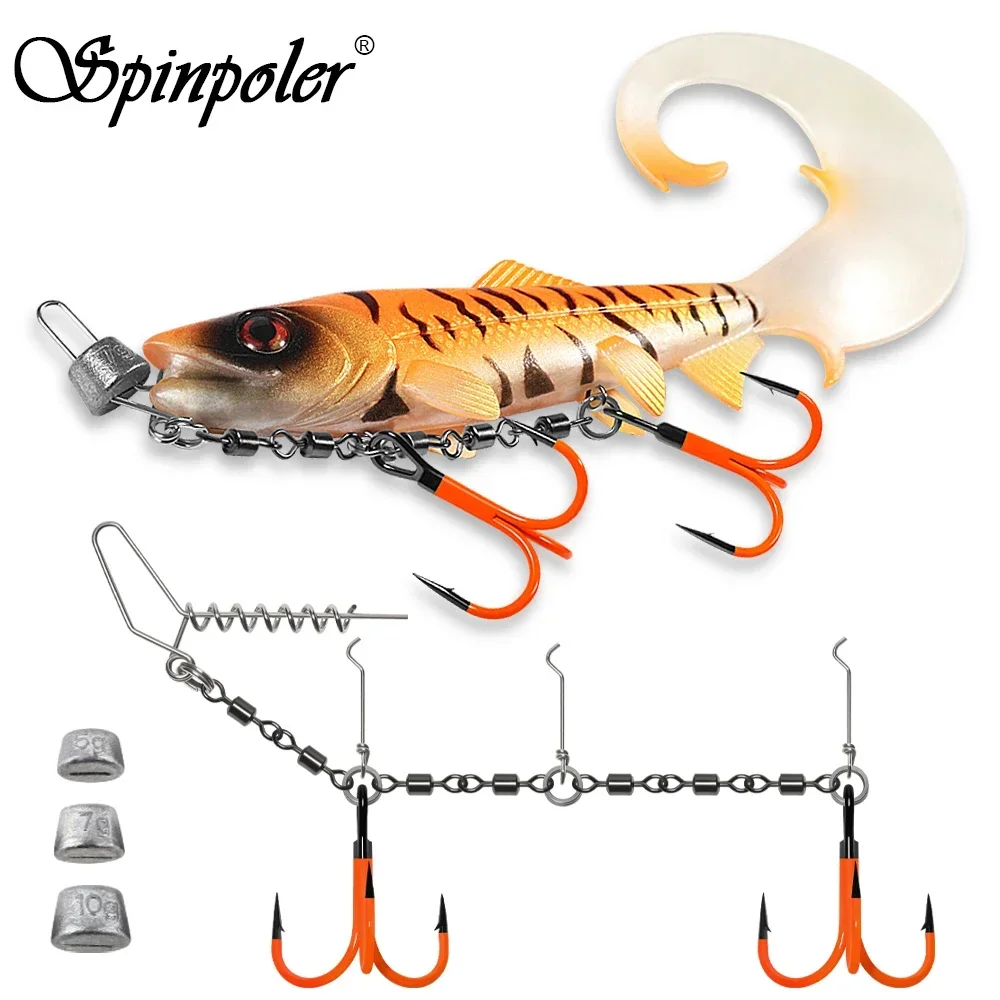 Spinpoler Lange Wellenförmige Schwanzflosse Weiche Swimbait Angelköder Mit Stinger Rig Kit UV-Farbhaken Für Big Game Salzwasser Boot Meer Pesca
