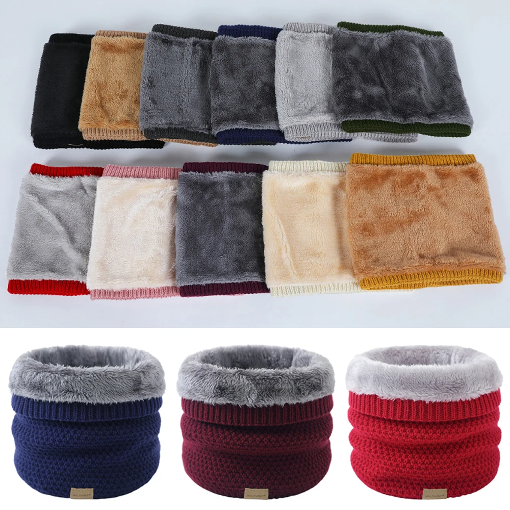 Outdoor Ski Face Mask Muffler Thick Knitted Ring Scarf For Women Men Winter Warm Snood Neck Scarves Plush Windproof Scarf