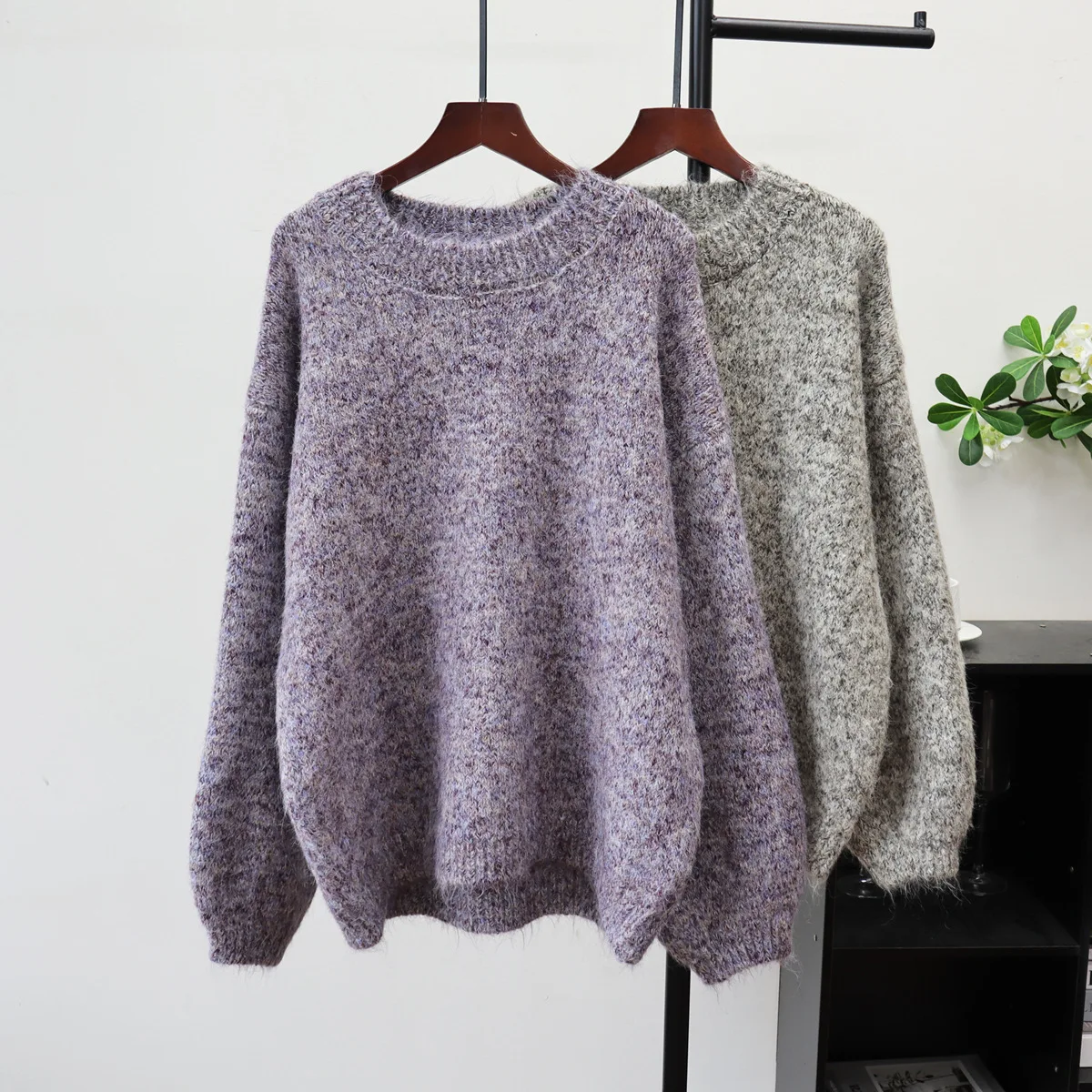 Sweater Rajut Wanita, Jumper Kerah Bulat Lengan Panjang Tebal Sedikit Elastis Longgar Kasual untuk Wanita Kantoran Musim Gugur Musim Dingin 2025