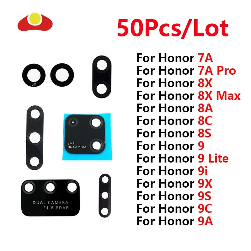 

50Pcs For Huawei Honor 9s 9A 9C 9X Pro 9 Lite 9i 9n 8X Max 8A 8C 8S 7A Pro 7X Rear Back Camera Glass Lens With Adhesive Sticker