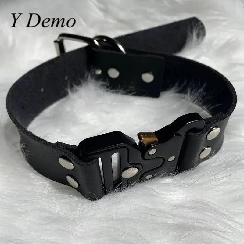 Y Demo Punk Metal Stainless Steel Buckle Adjustable Choker Women\'s Rock Necklace Party Techwear