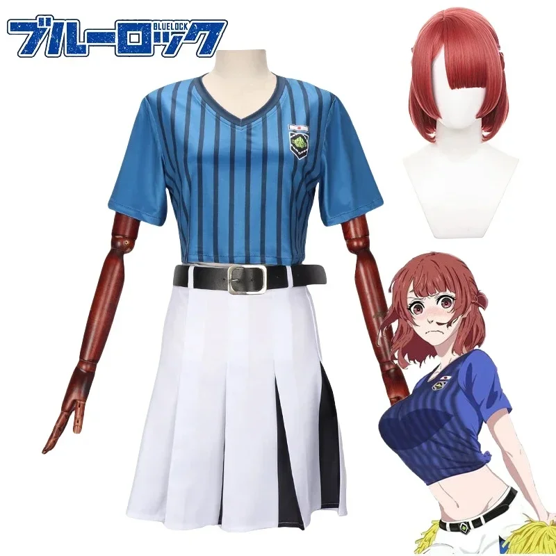 Anime Blue Lock Anri Teieri Cosplay Costume Wig Cheerleading Cosplay Uniform Top Skirt Football Union Costumes for Women Girls