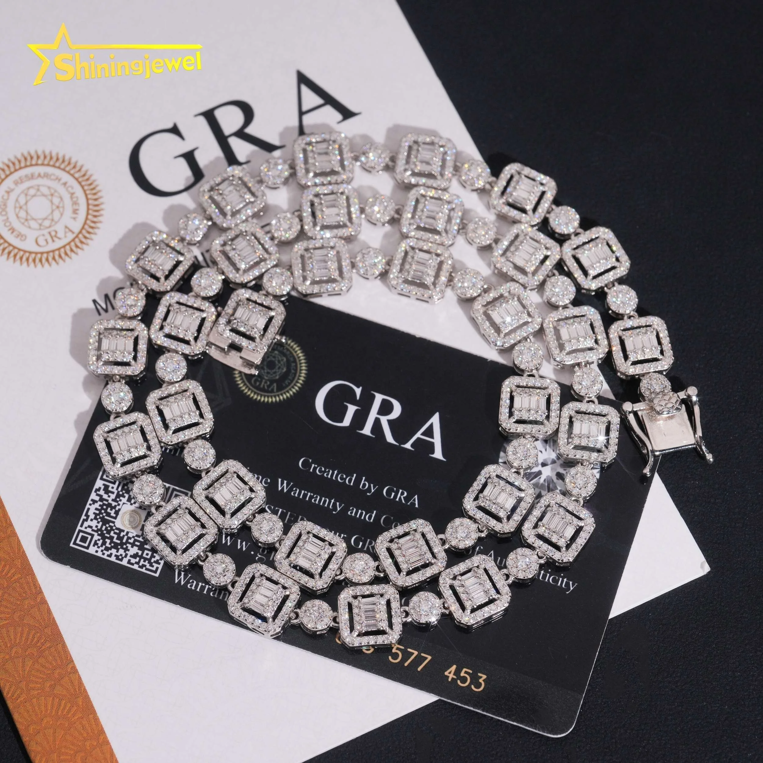 High Certificate GRA Quality 9.5mm VVS Moissanite Silver 925 Iced Out Chain Diamond Necklace..