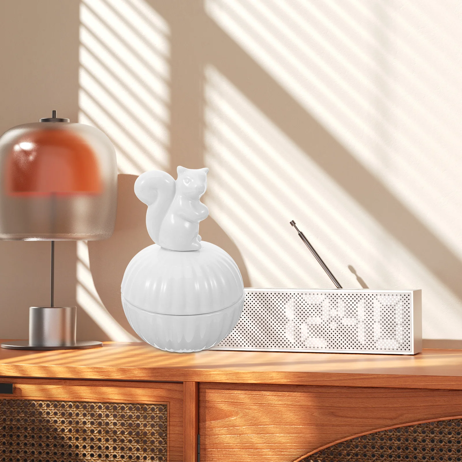 Animal Jewelry Storage Jar Squirrel Ring Holder Ceramic Trinket Container Organizer White