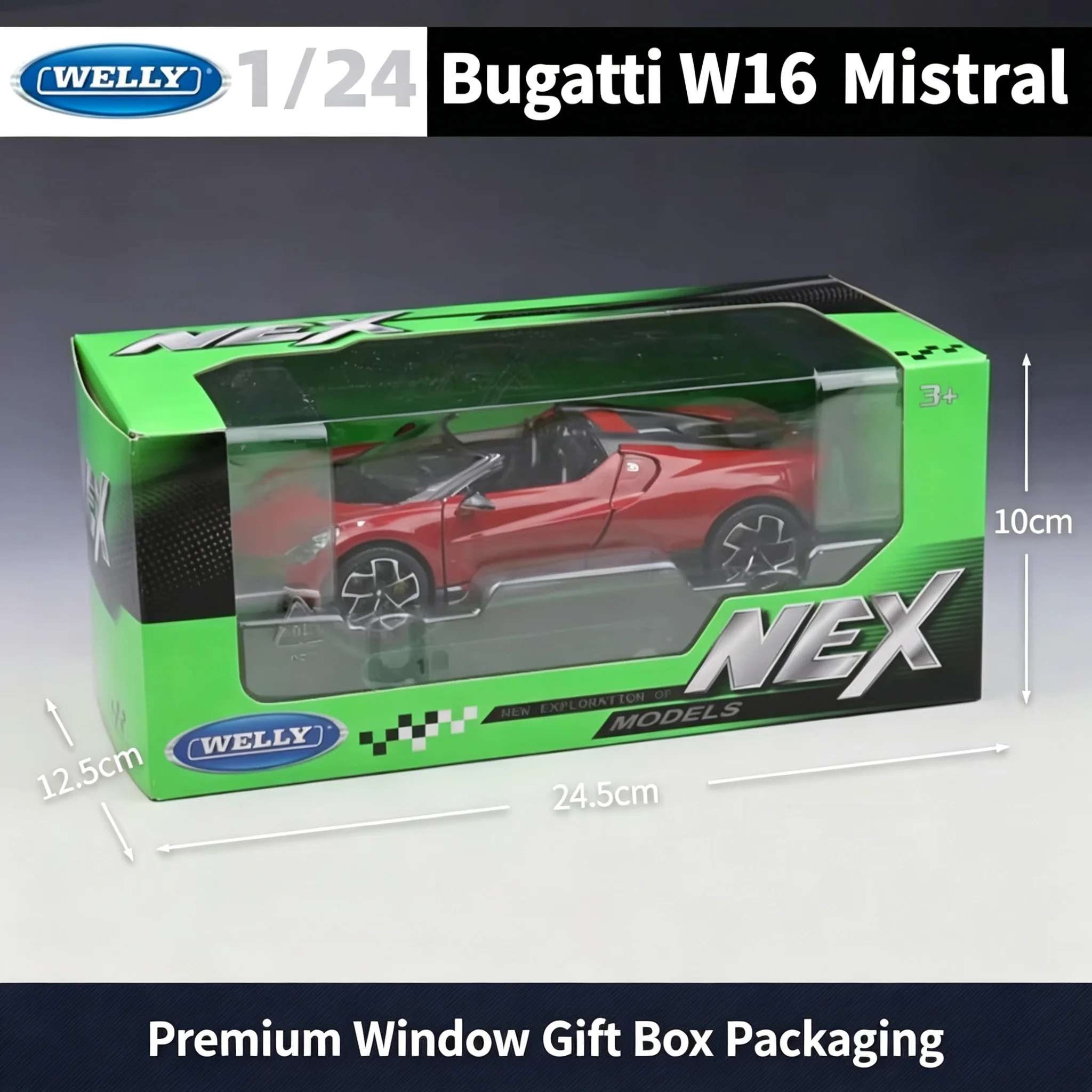 WELLY 1:24 Bugatti W16 Mistral Roadster Hypercar Alloy Die-Cast Model, Officially Licensed Collector's Edition view 4