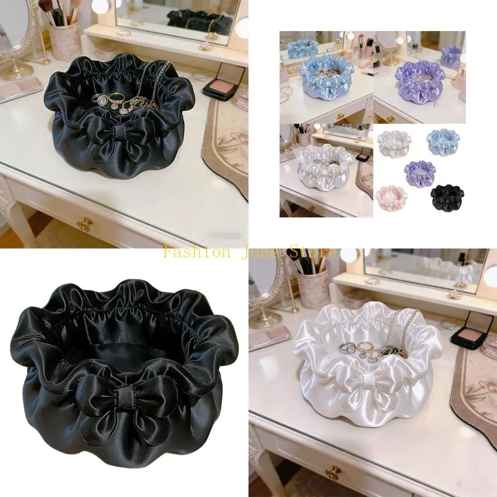 N5KA Elegant Travel Jewelry Box Floral Bowknot Portable Organizers for Table