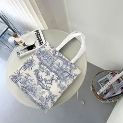 Toile De Jouy Shopping Bag Tote Canvas Handbag Reusable Bolsa Canvas Bag Woven Shoping Bag