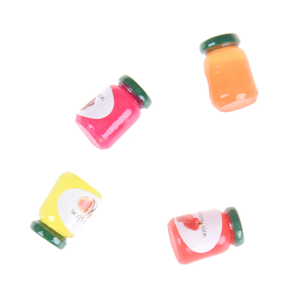 إكسسوارات مصغرة لبيت الدمى بمقياس 1:12، 4 زجاجات مربى مصغرة للمطبخ     0     0     0     0     0