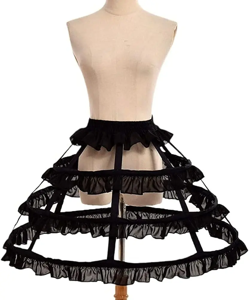 3 Hoops Ruffle Rockabilly Crinoline Lolita 짧은 페티코트 볼 가운 코스프레 언더 스커트 파니에 페티코트